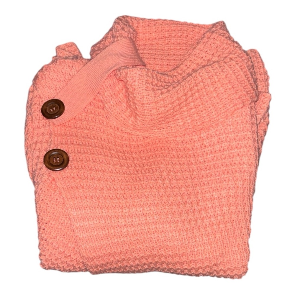 Zenana Turtleneck Waffle Crossover Button Sweater, P2P:20.5”, L:28”, NWT-Coral - Picture 14 of 16